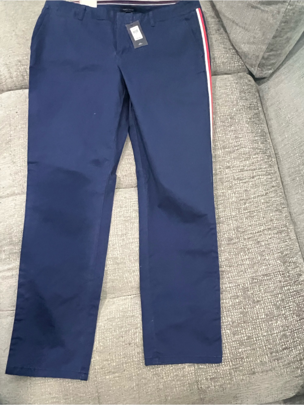 Tommy Hilfiger Navy Chinos with Red-White Side Stripe